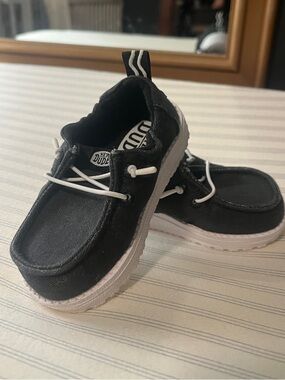 Hey Dude Kids Black Canvas Slip-On Sneakers with White Sole